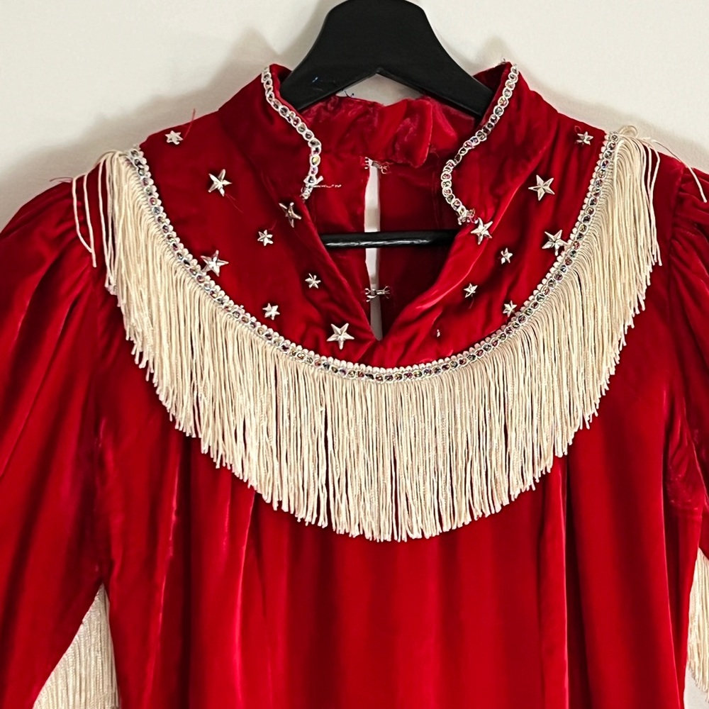 1960’s Cowgirl Dress, Red Velvet, Fringe